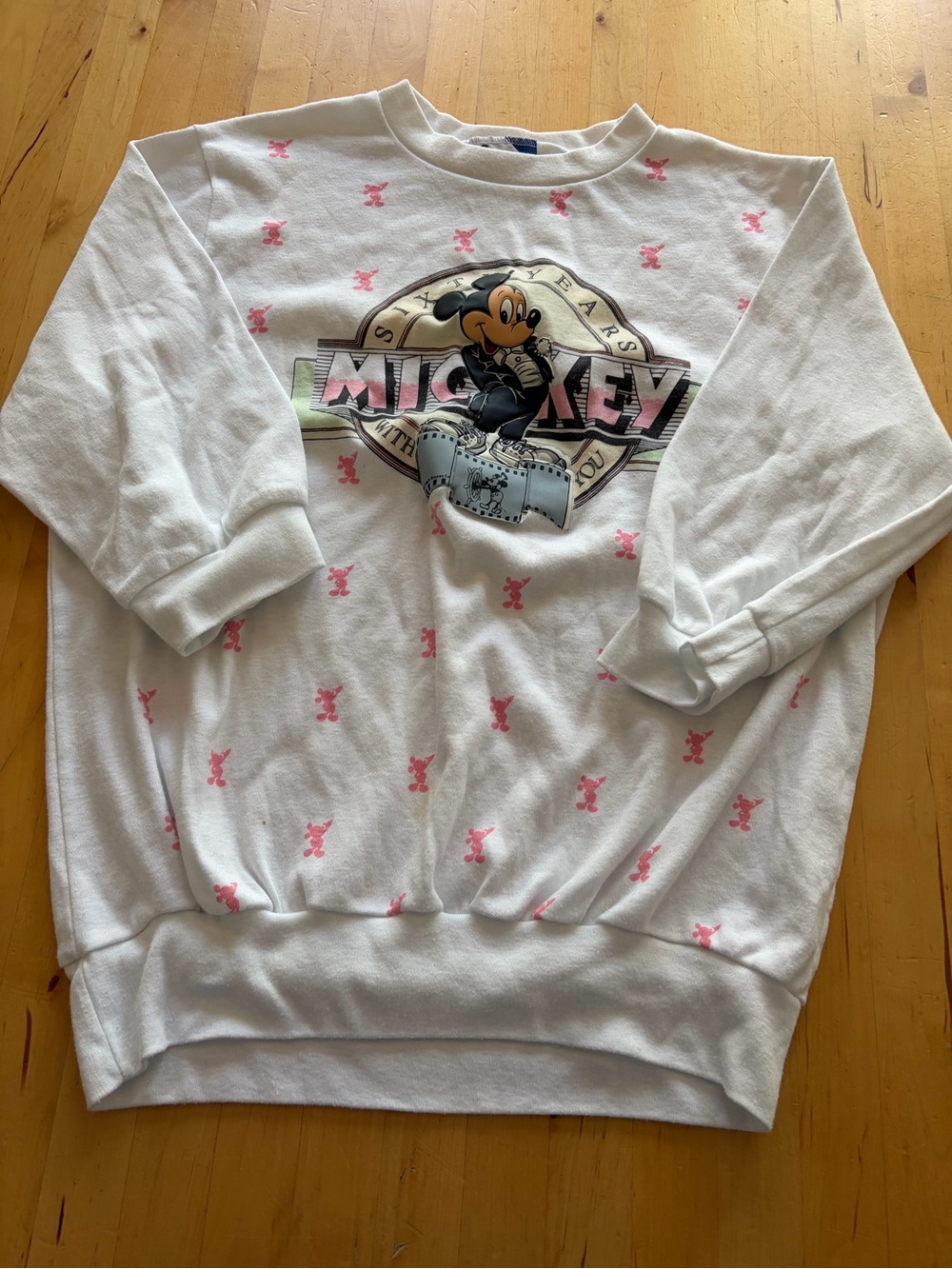 Disney Mickey Mouse White Crewneck Sweatshirt with Pink Accents Vintage